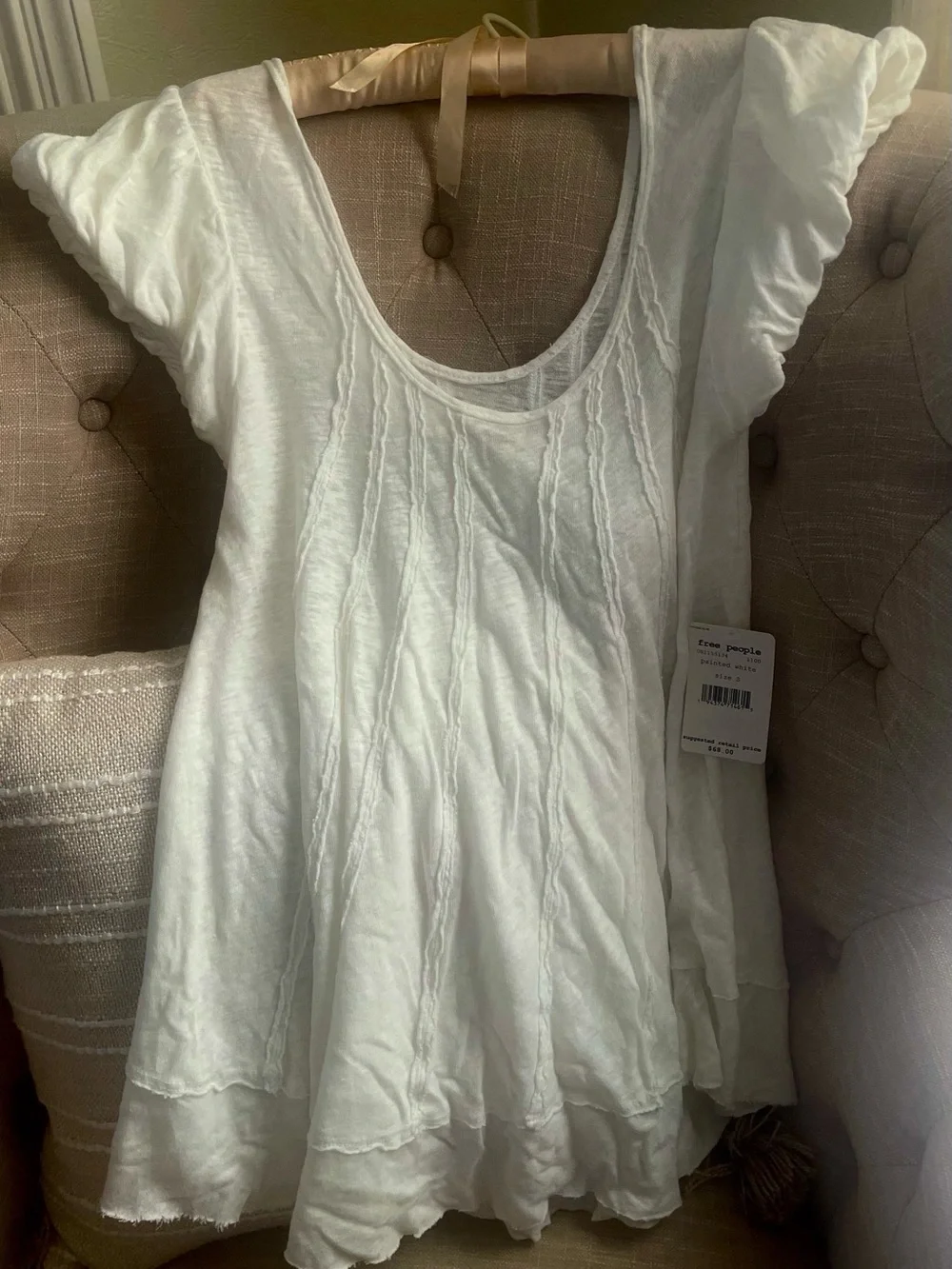 Free People White Scoop Neck Ruffle Sleeve Top  NEW W/ TAGS!