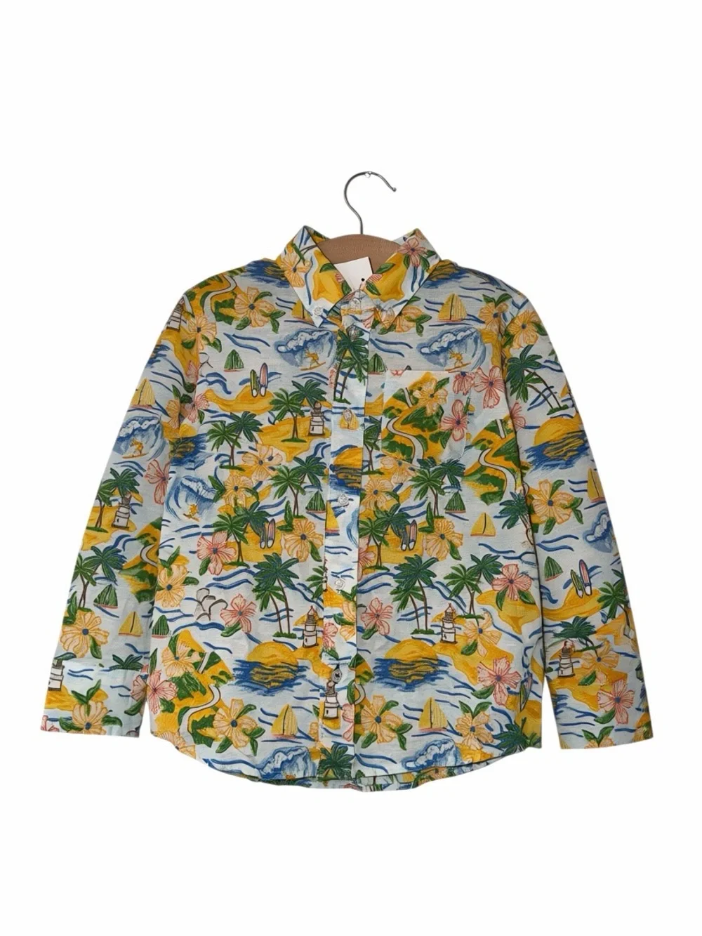 Crewcuts boys linen blend blue Hawaiian Tropical LS Button-Down Shirt Sz 6 NWT