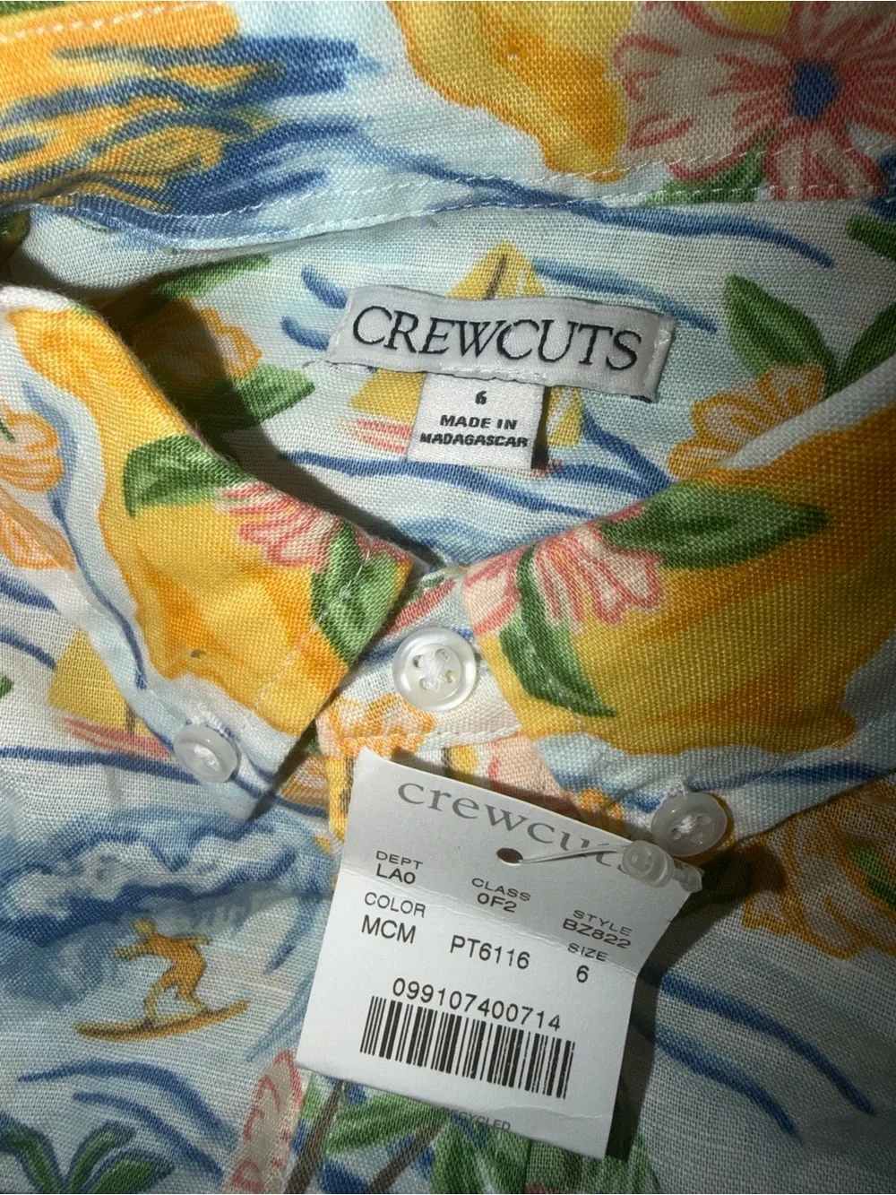 Crewcuts boys linen blend blue Hawaiian Tropical LS Button-Down Shirt Sz 6 NWT