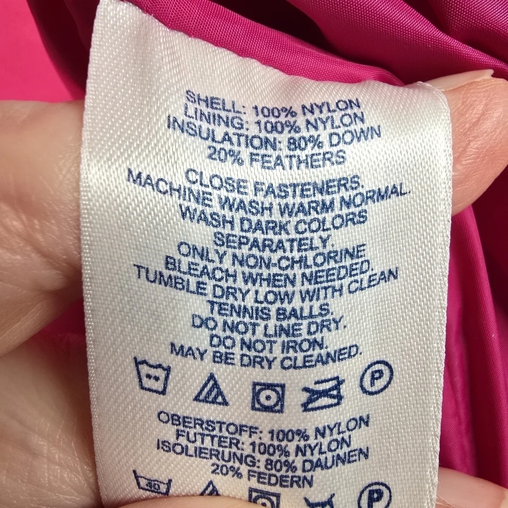 NWOT Lands' End Womens Goose Down Puffer Vest Fuchsia Pink Snap-Button Close L