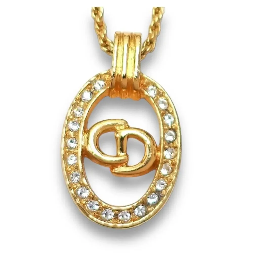 CHRISTIAN DIOR AUTH VINTAGE Gold Signature Necklace