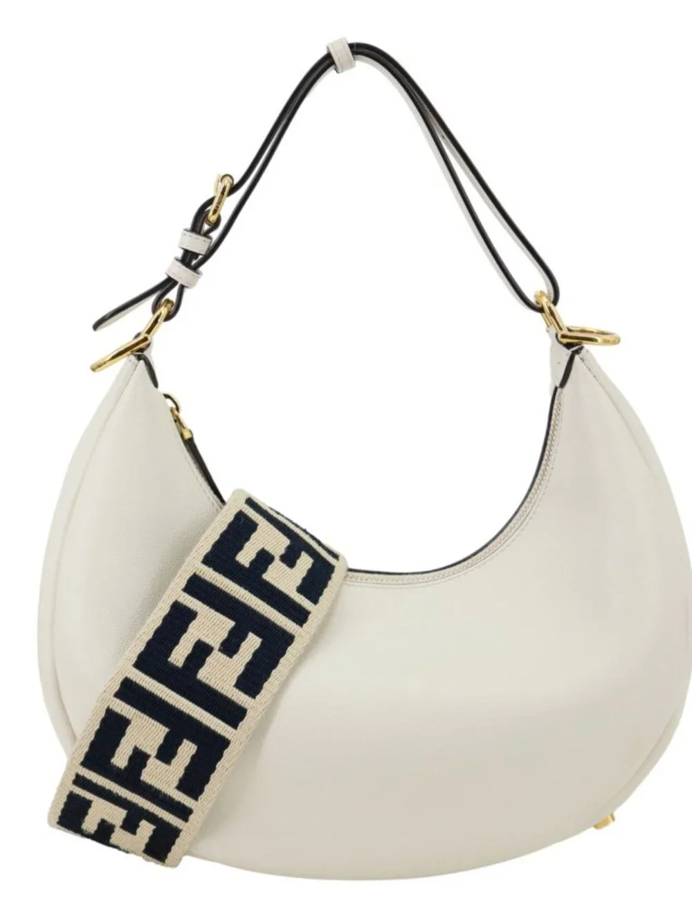 Fendi graphy Small Leather Hobo Bag Off White