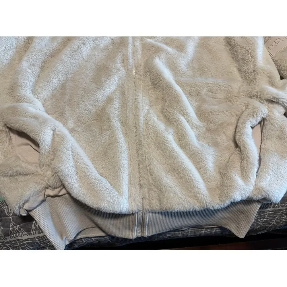 DKNY Sport Faux Fur Cream Hooded Bomber Jacket - Size XL