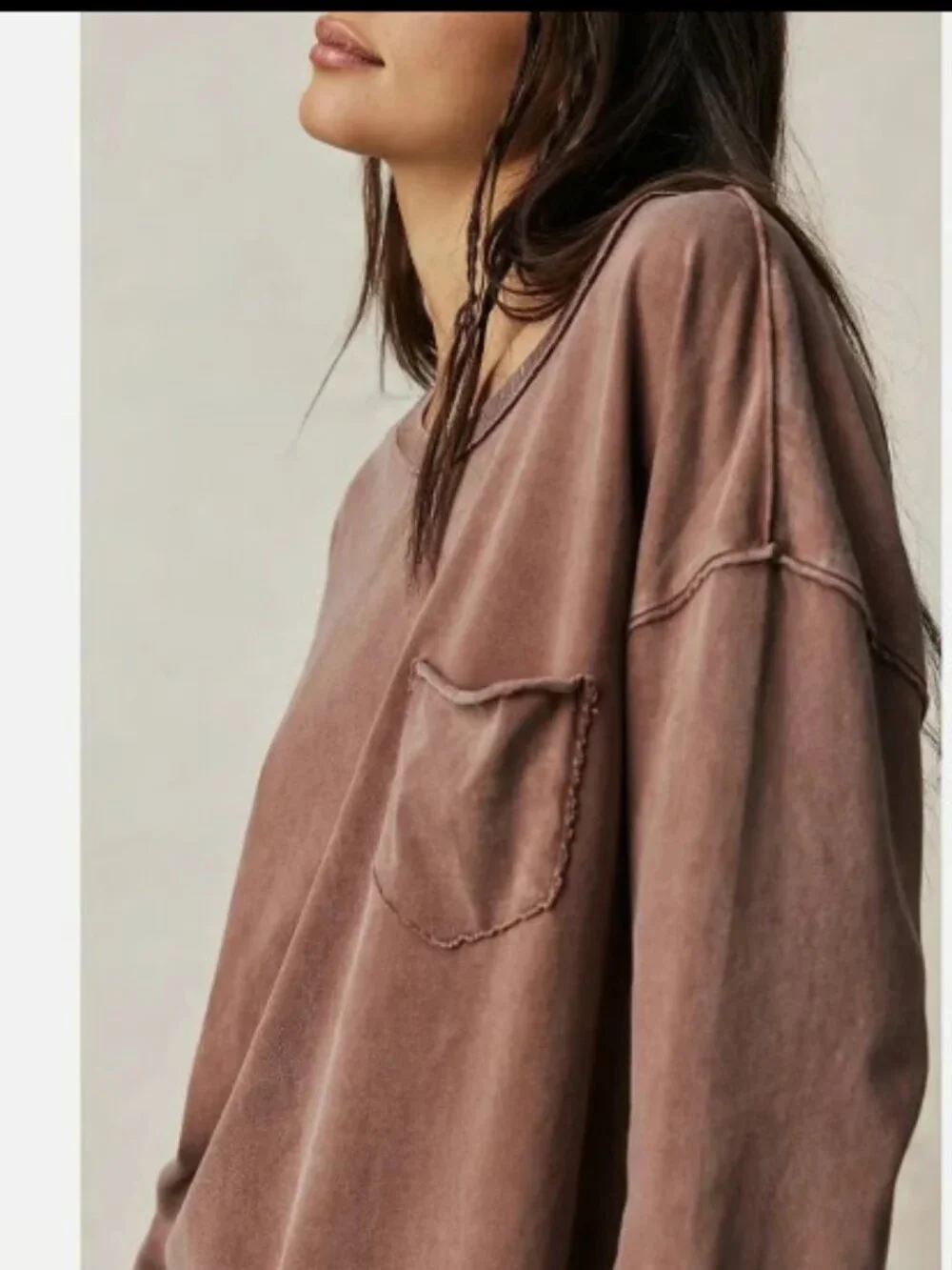WE THE FREE PEOPLE FADE INTO YOU UMBER EARTH LONG SLEEVE OVERSIZED POCKET TEE XS