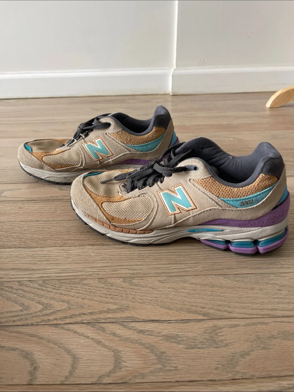New Balance Beige Teal Purple Running Sneakers