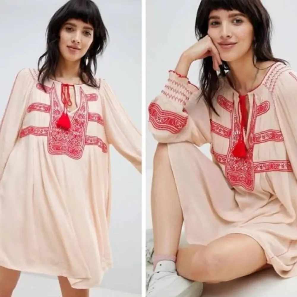 Free People Wind Willow Embroidered Mini Dress