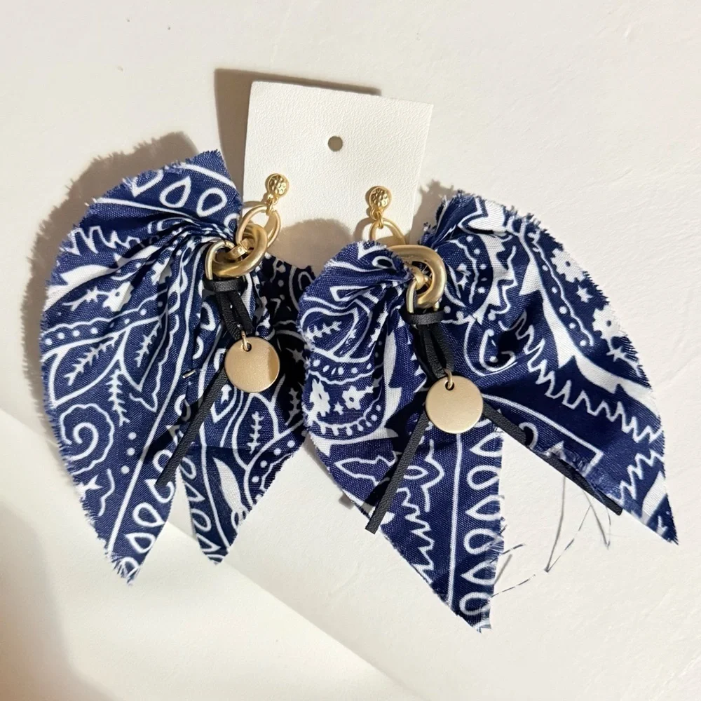 Free People x Ariana Oust Navy Bandana Earrings with Gold Accents