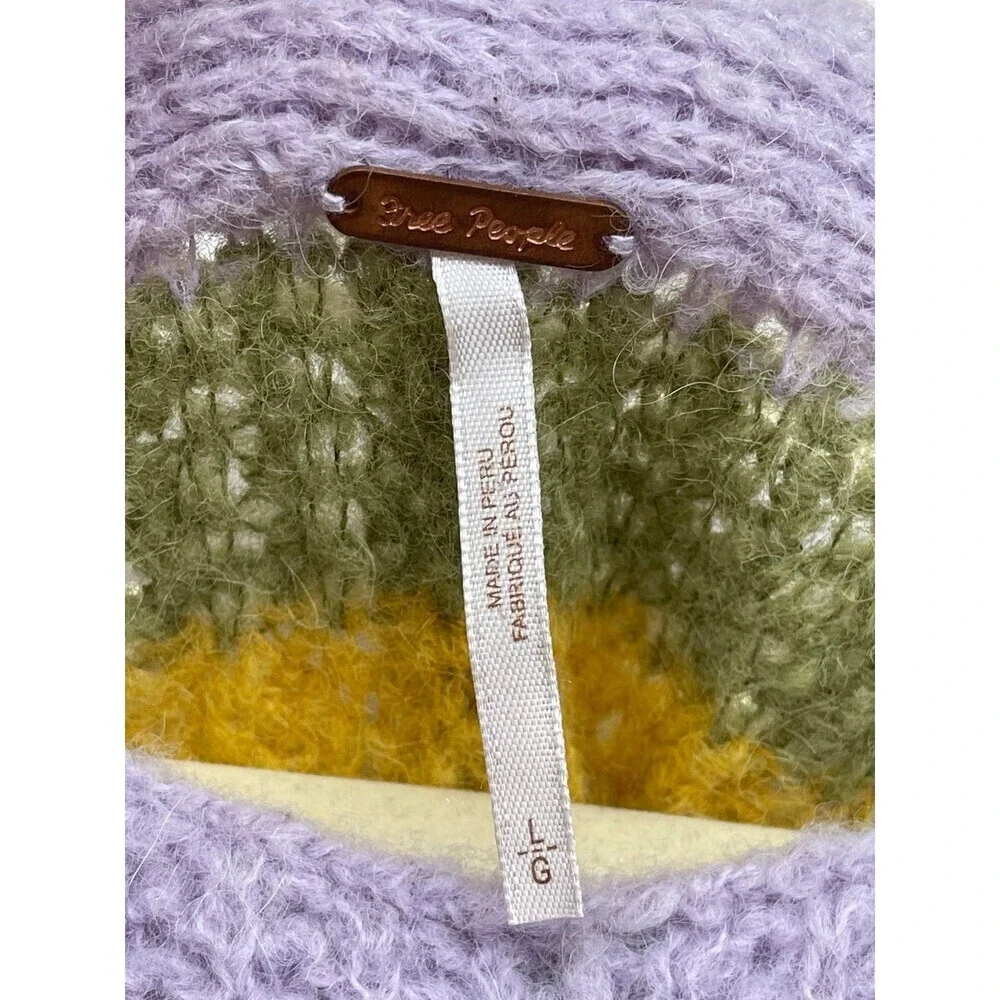 Free People Alpaca Blend Rainbow Stripe Oversized Sweater L  Soft Girl Aesthetic