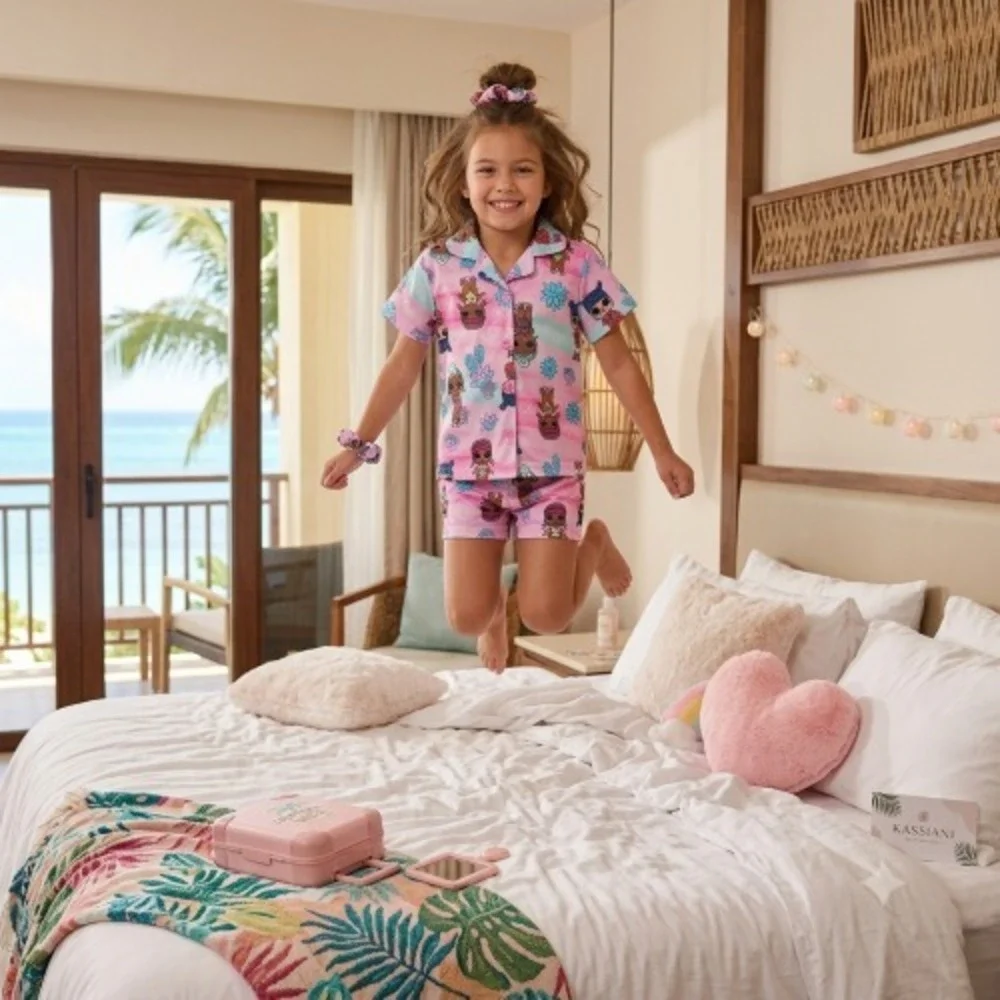 L.O.L. Surprise Girls Tropical Vacation Pink Button Front Pajamas Shorts Set 8