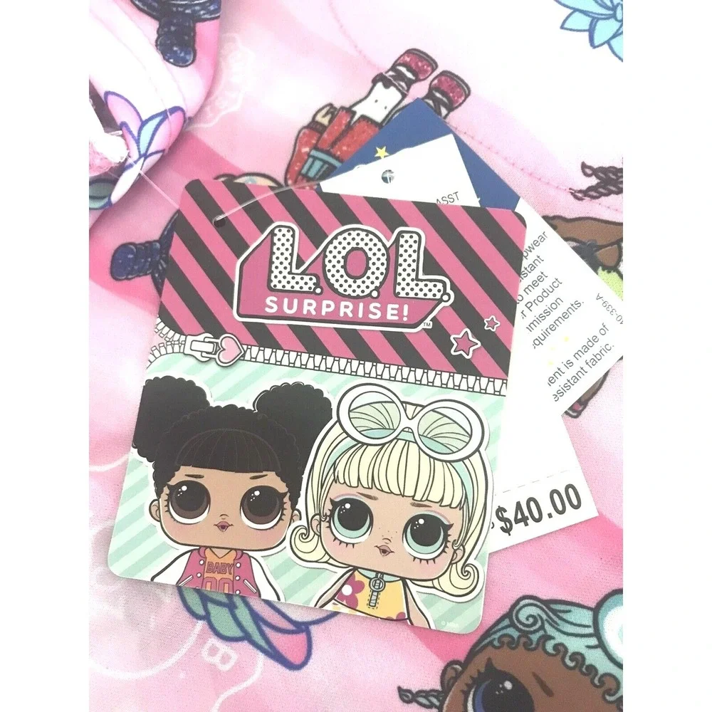L.O.L. Surprise Girls Tropical Vacation Pink Button Front Pajamas Shorts Set 8