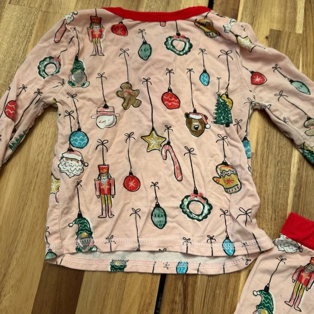 Mud Pie Kids Christmas Pajamas Pink‎ Ornament Print Viscose Bamboo Set 12-18M