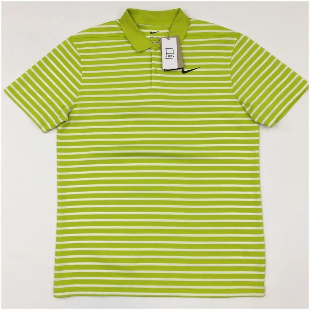 NEW! Nike Mens Dri-Fit Victory‎ Stripe Polo Shirt White-Green Stripe DH0829-309