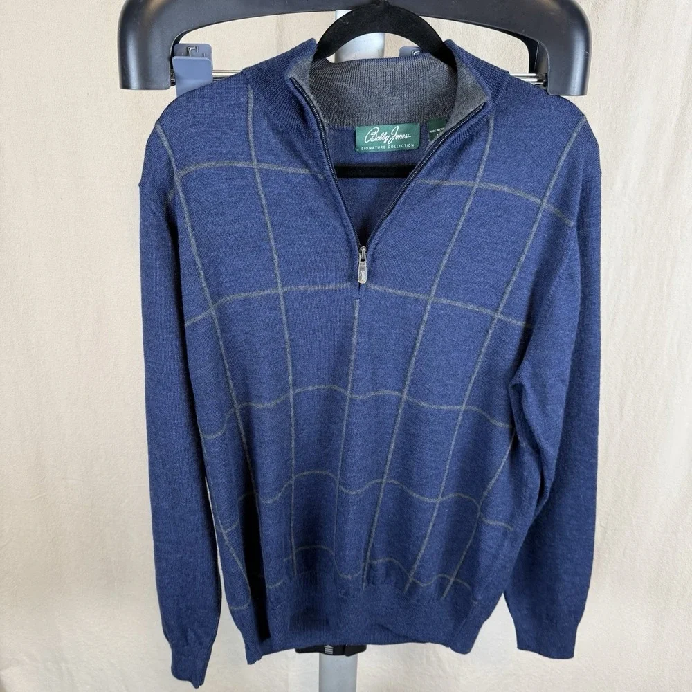 Bobby Jones Signature Collection Quarter Zip Merino Wool Sweater‎ Medium Blue