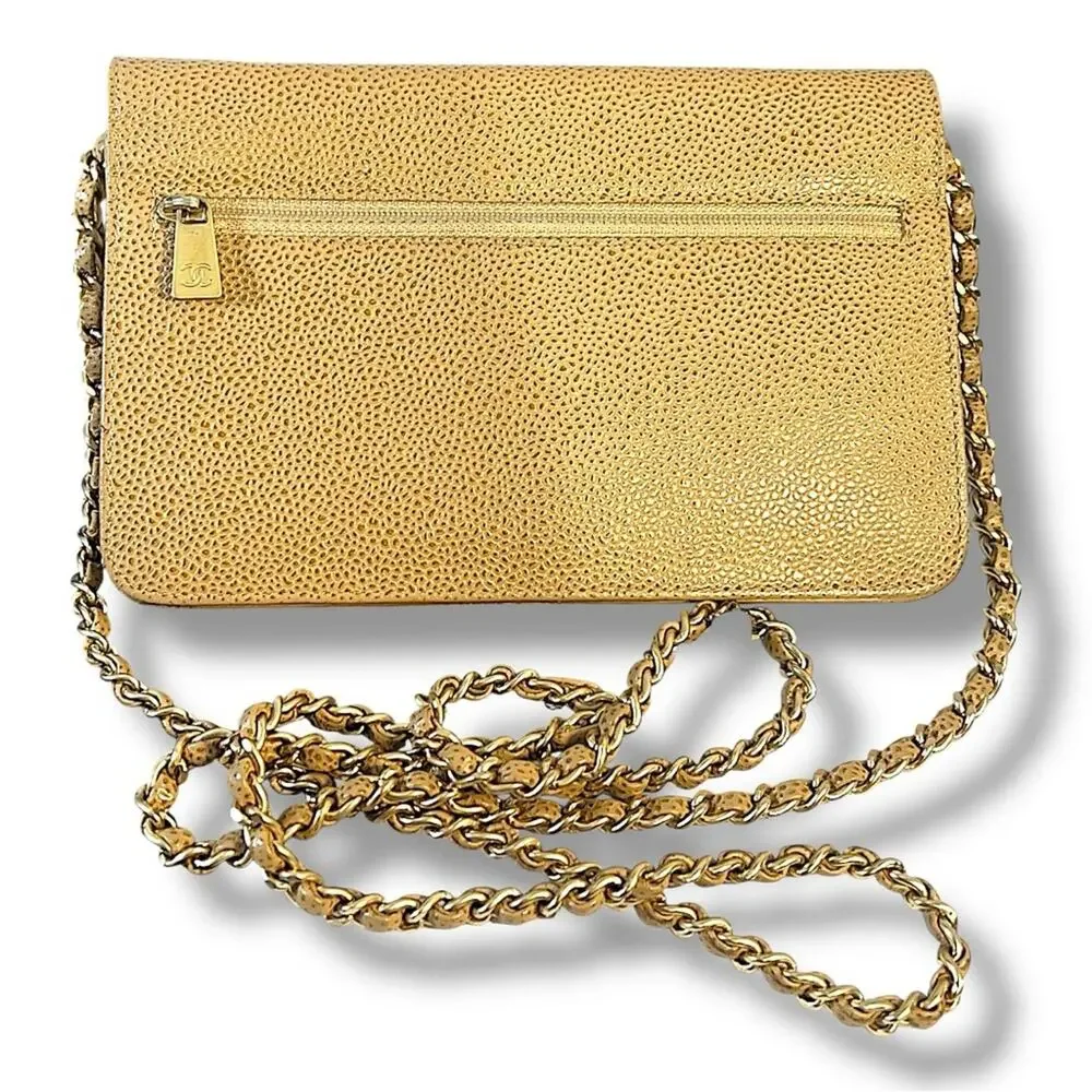 CHANEL AUTH Tan Leather Cavier Shoulder or Crossbody Bag with Gold Chain