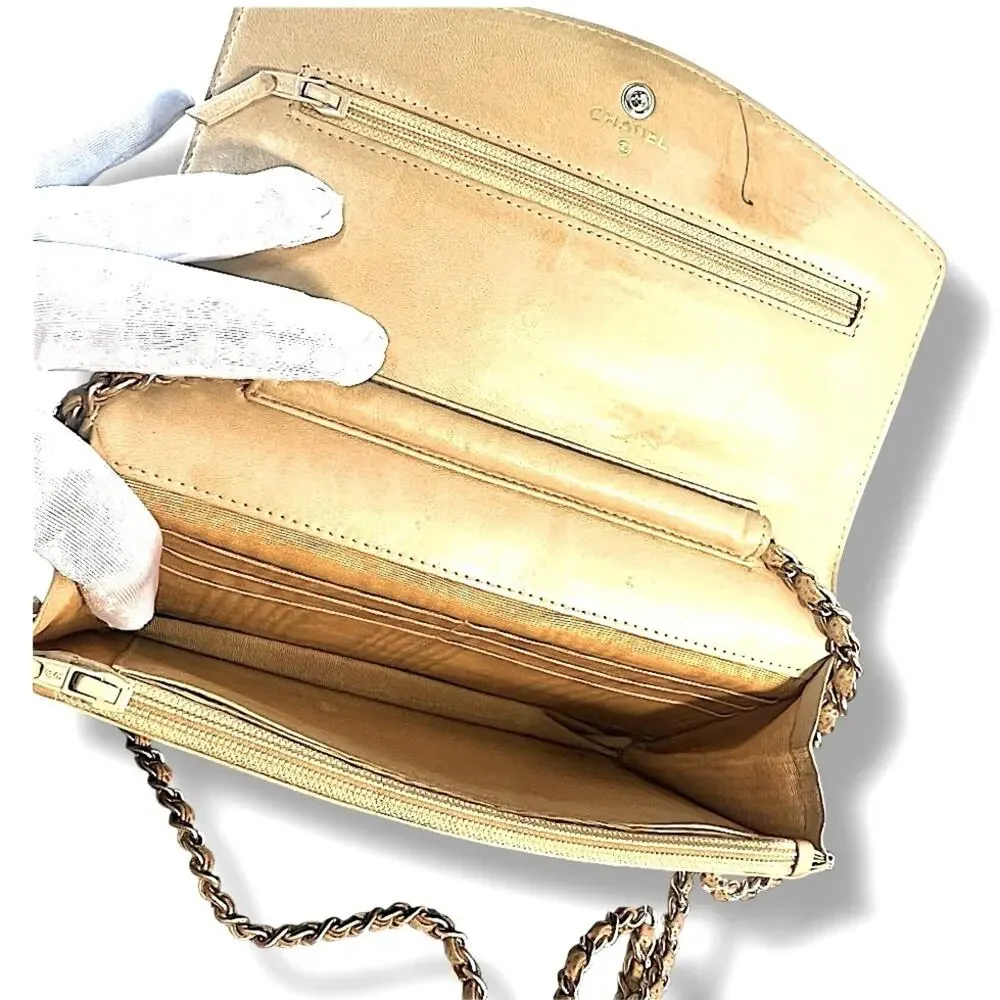 CHANEL AUTH Tan Leather Cavier Shoulder or Crossbody Bag with Gold Chain