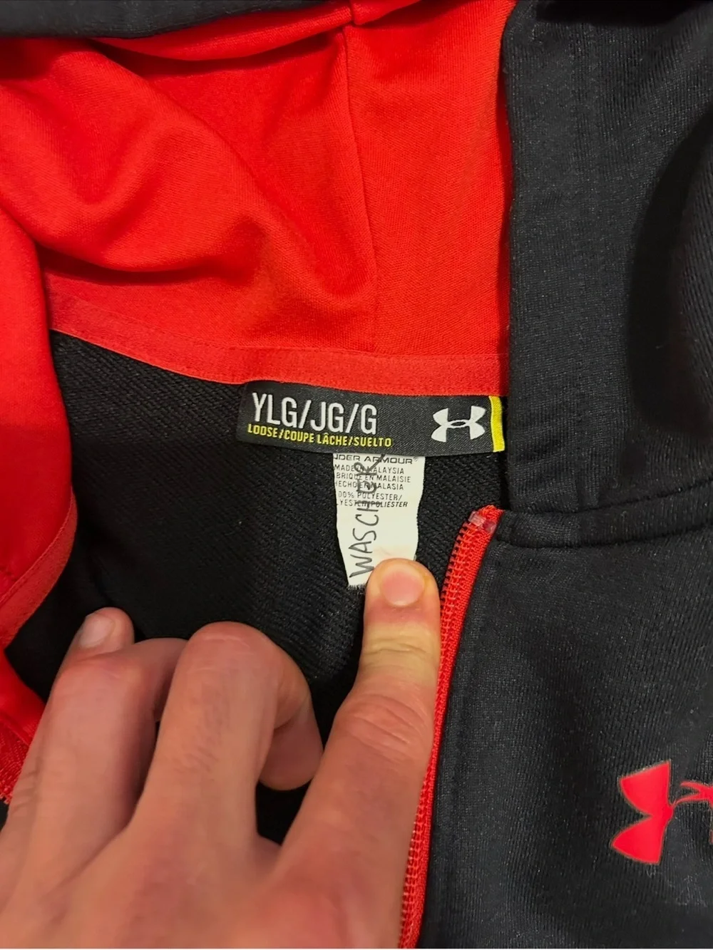 Under Armour Girls Black Red Full Zip Hoodie YLG Athletic Gym Athletics