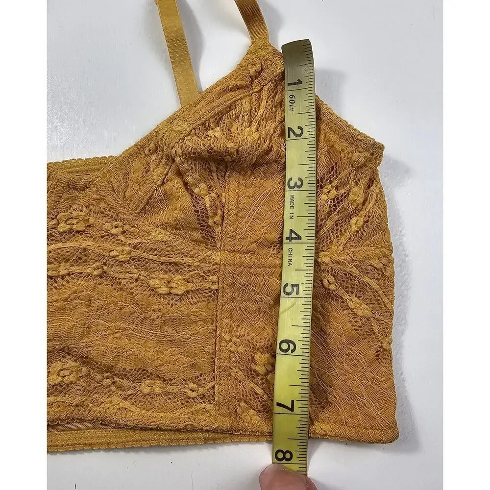 Free people sz XS gold stretch bralette flirty layering tank EUC lace sexy