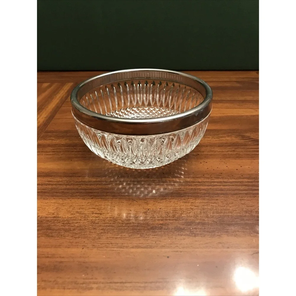 MCM pressed glass‎ 4 1/2 bowl with stainless trim