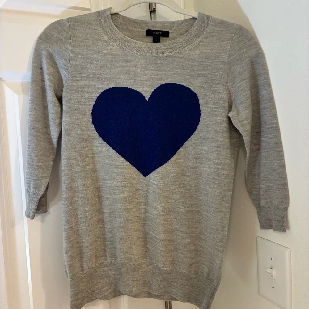 J. Crew Tippi Heather Gray Sweater with Navy Heart