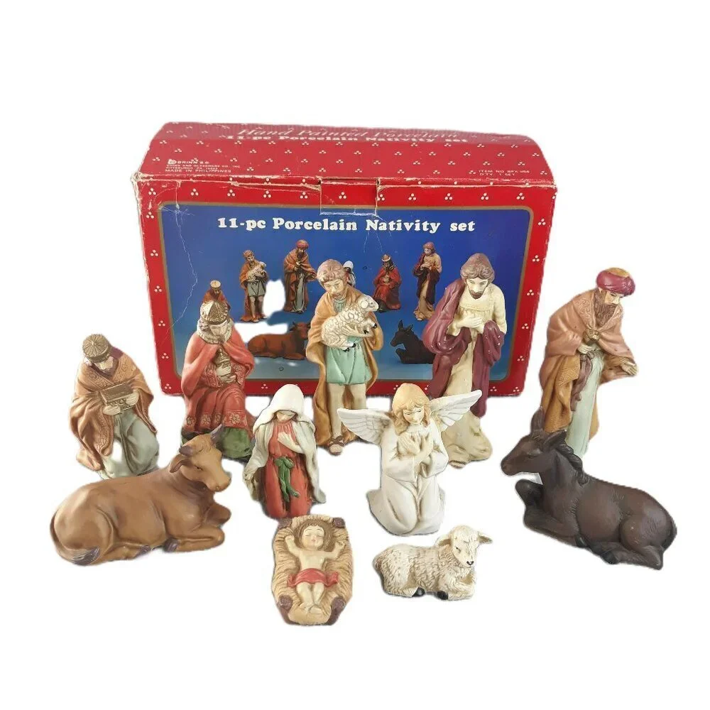 Vtg Brinn's Porcelain Nativity 11 PC Set Christmas Holiday Christian