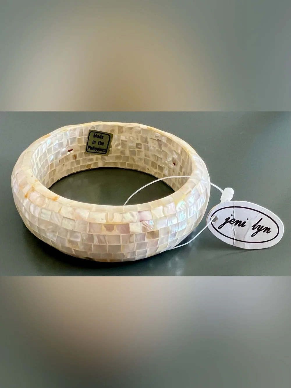 NEW Vintage Mother of Pearl Mosaic Design Iridescent Bangle Bracelet, Jeni Lyn