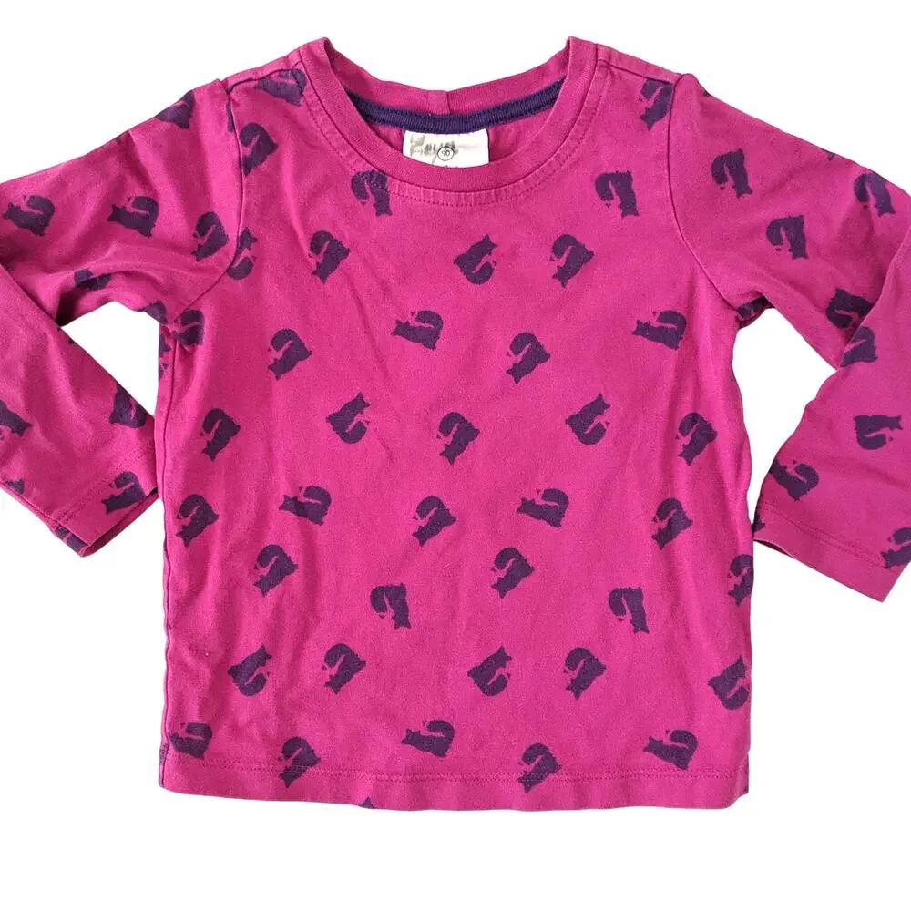 Hanna Andersson Girls Long Sleeve Tee Pink Purple Fox Foxes Top 90 US‎ 3