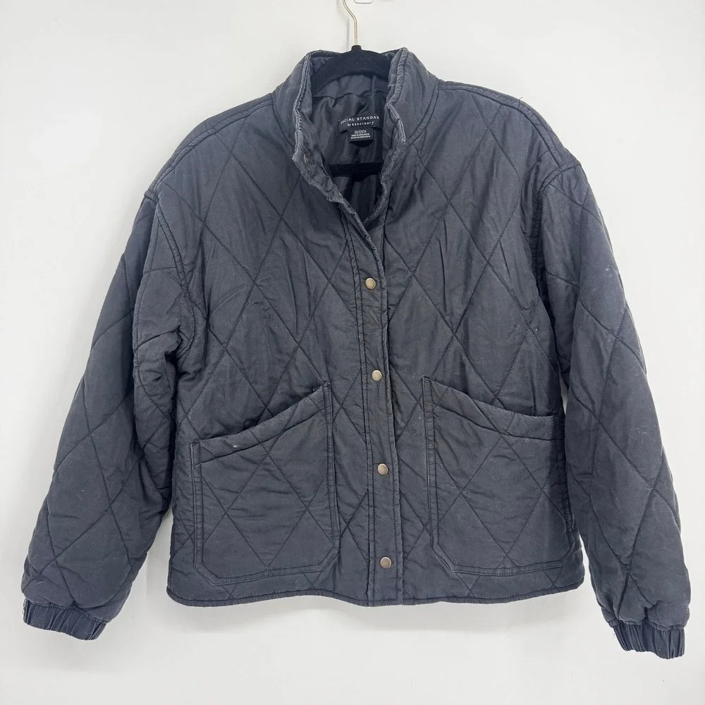 Social Standard by Sanctuary Quilted Jacket Women XS Black Diamond Snap Utility