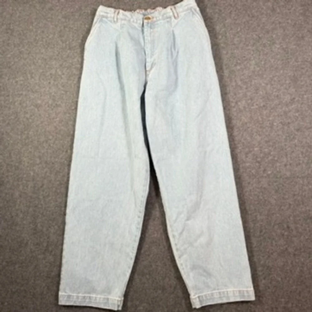 Denim‎ Trousers by Big Press Light Wash Pleated Wide Leg Jeans Womens Medium