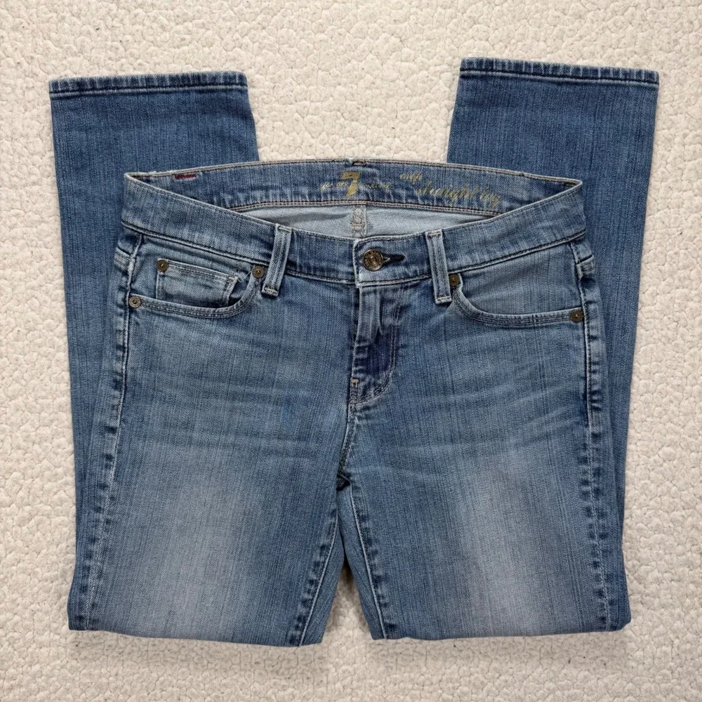 7 For All Mankind Crop Straight Jeans Womens 25 (Actual‎ 28x24) Blue Boho Casual