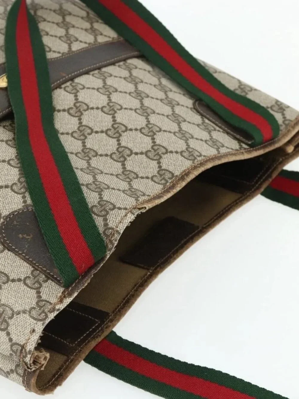 GUCCI GG Supreme Web Sherry Line Tote Bag PVC Beige Red 16 002 4487 Auth