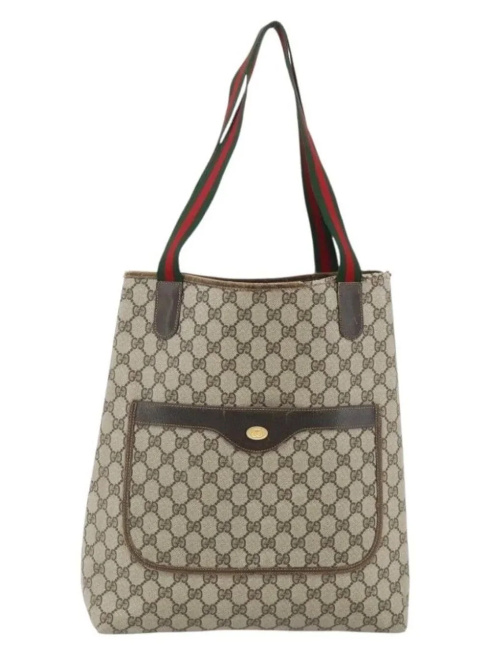 GUCCI GG Supreme Web Sherry Line Tote Bag PVC Beige Red 16 002 4487 Auth
