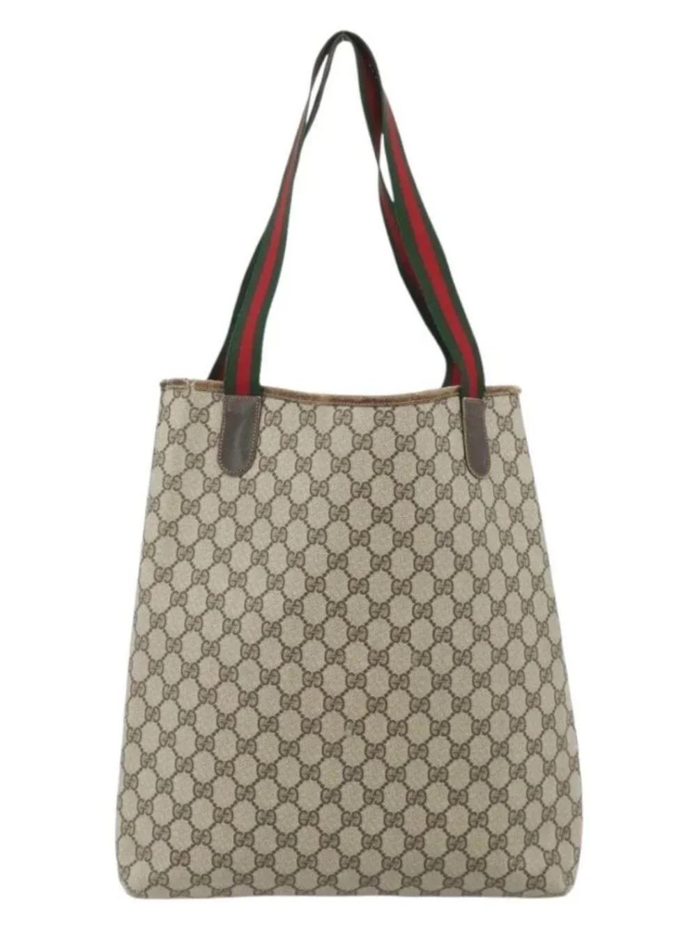 GUCCI GG Supreme Web Sherry Line Tote Bag PVC Beige Red 16 002 4487 Auth