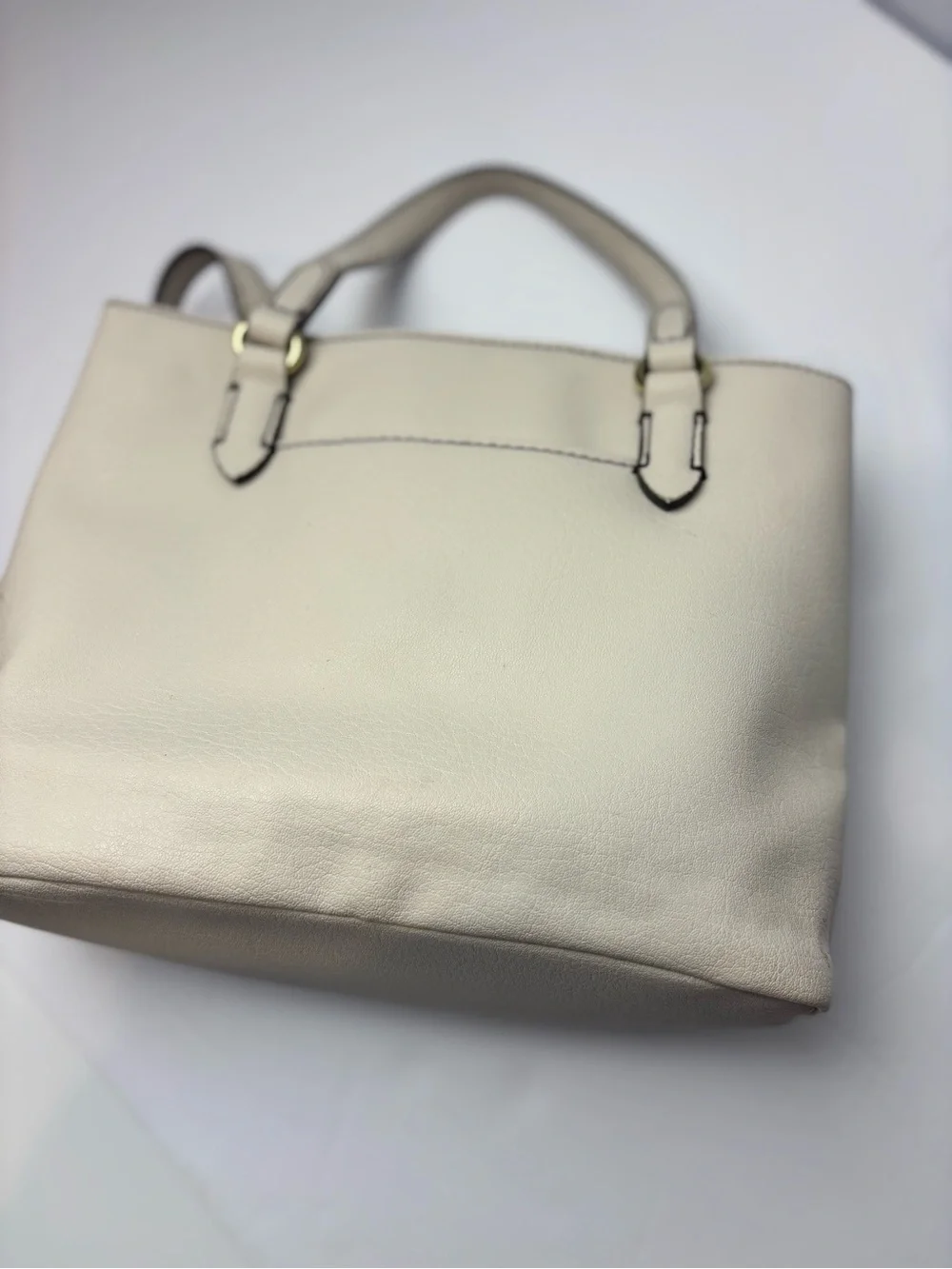 Liz Claiborne Cream Tote with Brown Center Stripe