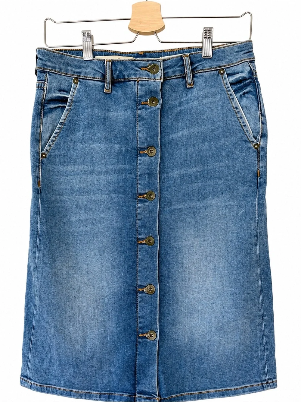 Pilcro & The Letterpress Anthropologie Denim Button Front Midi Skirt Size 2