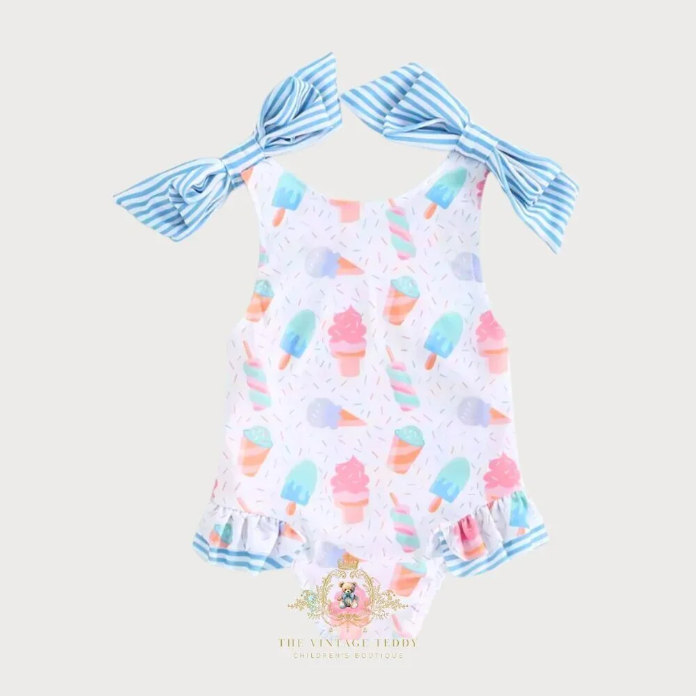 NWT Pretty Girls One-Piece Swimsuit Swimwear for Kids Ice Cream Sprinkles 2-3T