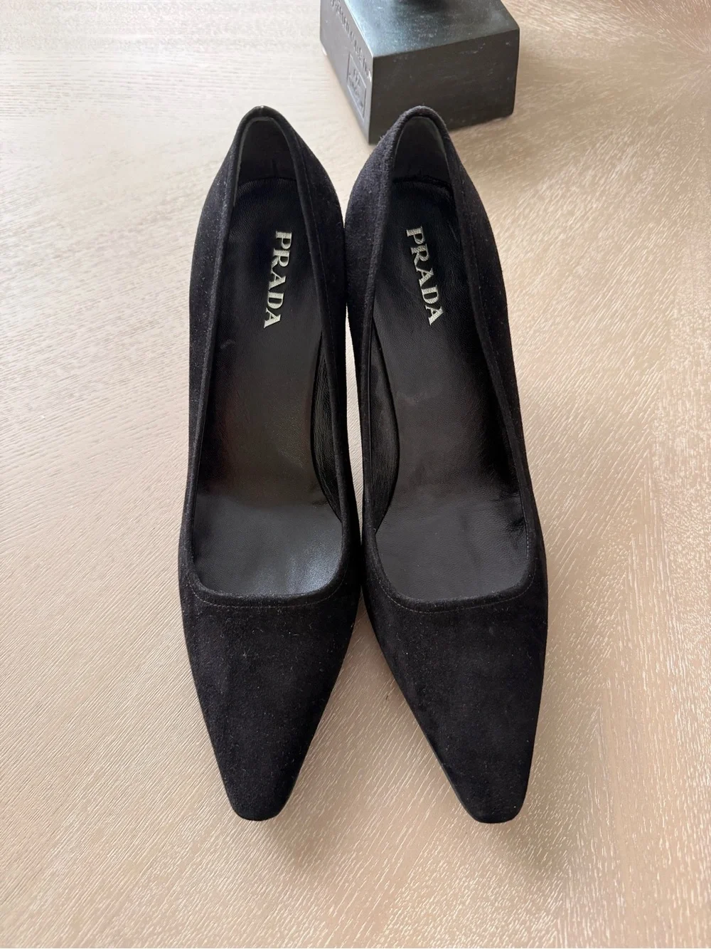 Prada Black Suede Square Toe Pumps Heels Size 39 Made in Italy