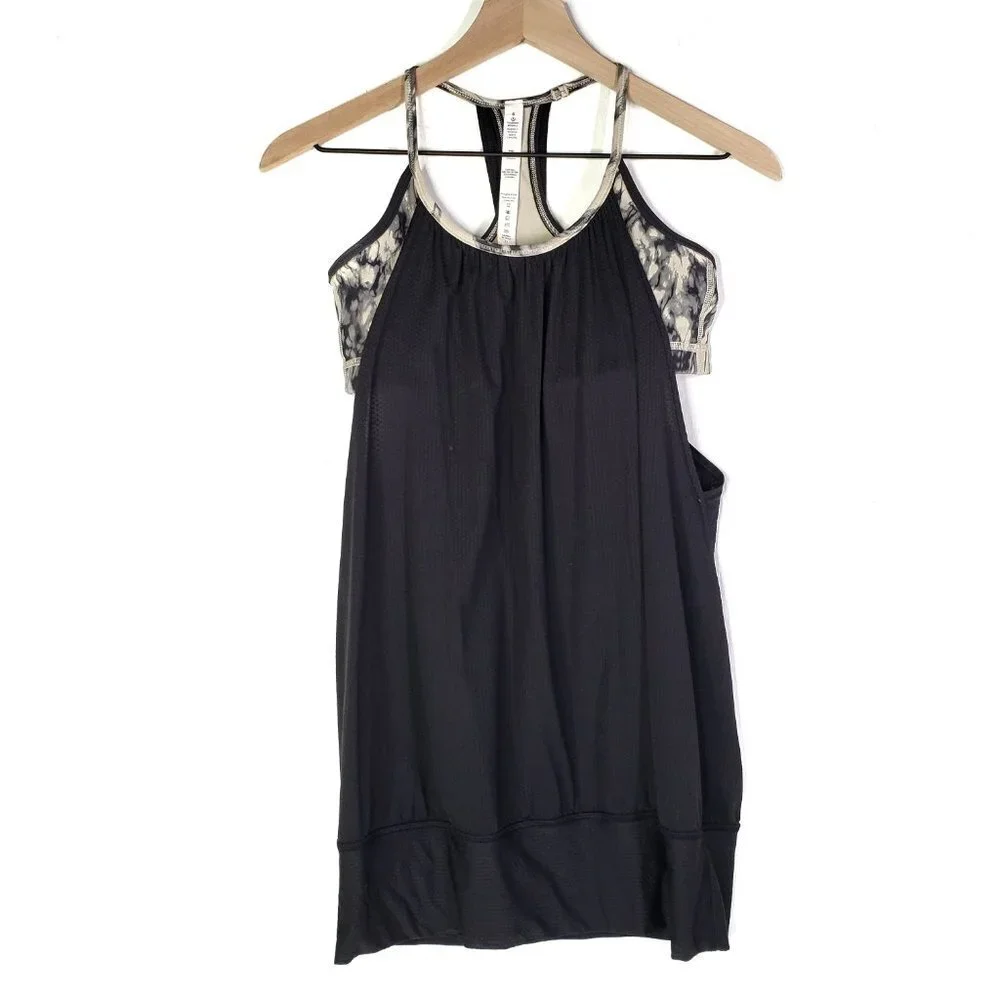Lululemon‎ No Limits Tank 6 Built In Bra Black Great Granite Mojave Tan