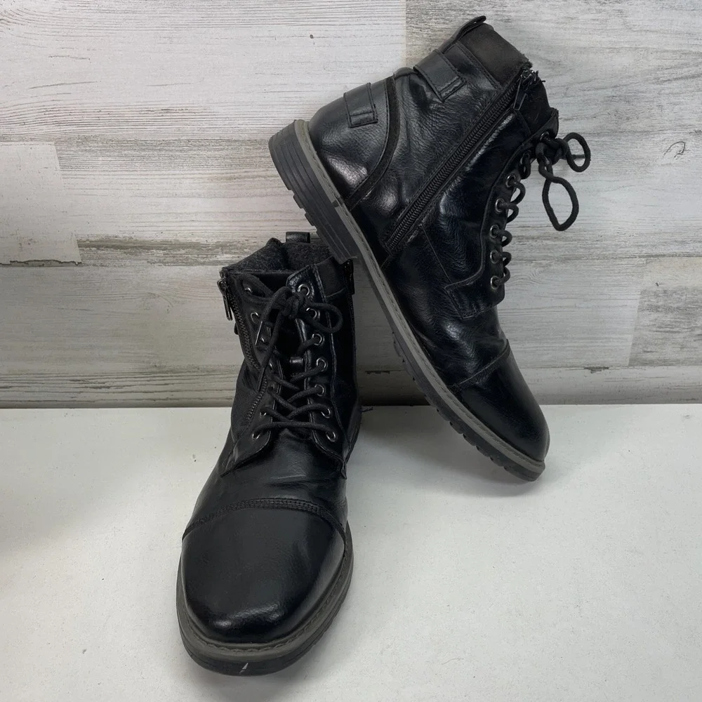 Philly-10 Mens Black Cap Toe Side Zip Combat Boots Size 12 UK 11 EUR 46