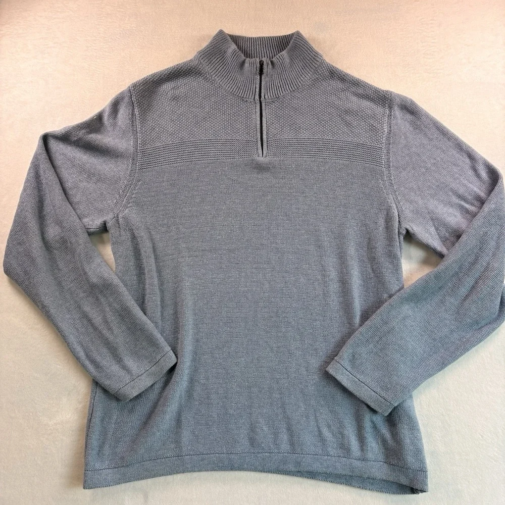 Flag & Anthem Mens 1/4 Zip Pullover Sweater Large Light Blue Casual Preppy