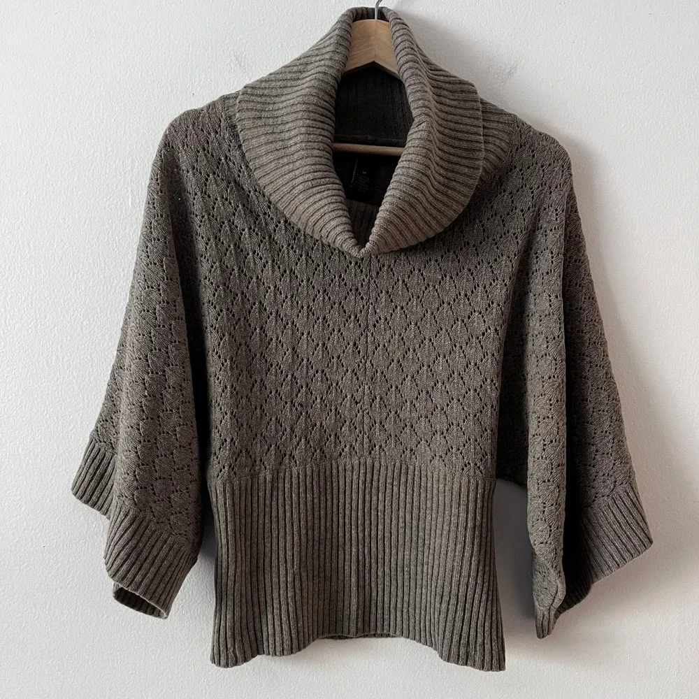 Marina Luna Wool Rabbit‎ Hair Blend Cowl Neck Sweater Tan Knit size medium