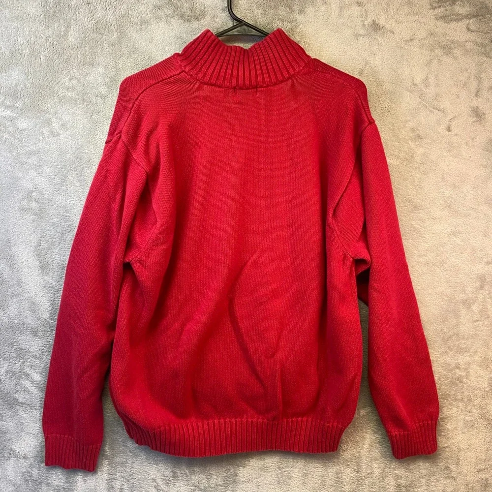 Izod Mens Quarter Zip Pullover Sweater Red Cotton Long Sleeve Size L