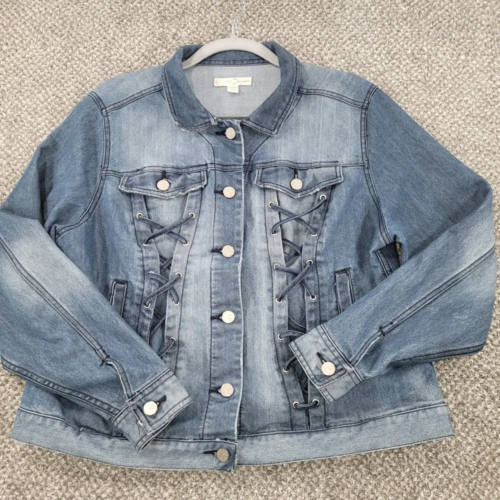 C. 1946 Denim Lace Up Front Jean Jacket Medium Wash Blue Womens 14/16W