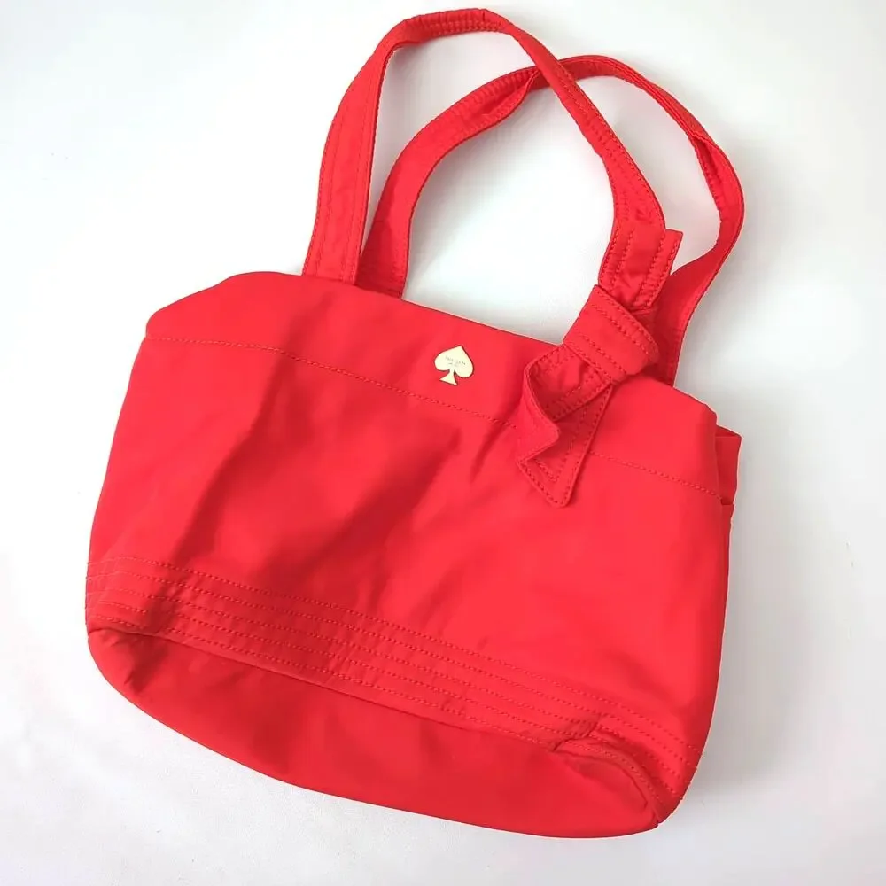 Kate Spade Red Orange‎ Canvas Nylon Tote Purse Baby Diaper Shoulder Bag Large
