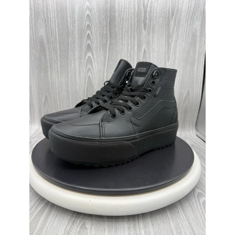 Vans Filmore Hi Stackform Womens Sz 9 Triple Black Leather Platform Shoes NEW