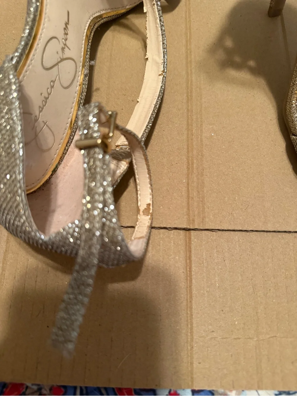 Jessica Simpson Glitter T-Strap Ankle Strap High Heel Sandals - Gold