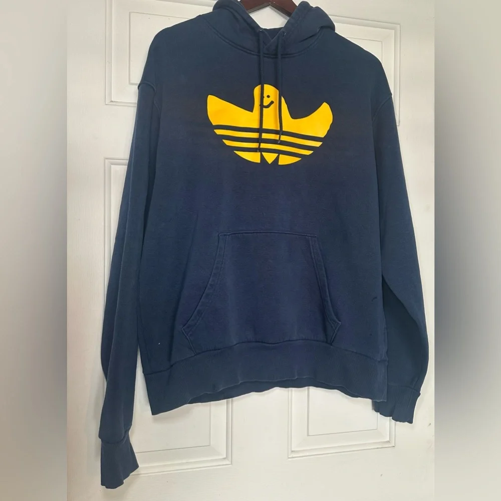 Adidas Shmoofoil Mark Gonzales Hooded Sweatshirt Navy Blue & Yellow Medium.‎