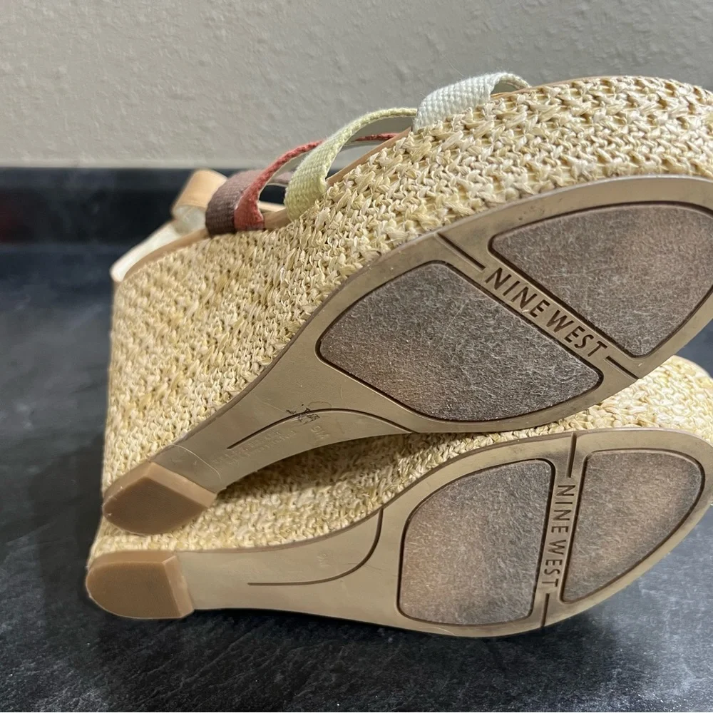 Nine West Espadrille Wedge Heel 9 Brown Pink Yellow White Strap Boho Chic Summer