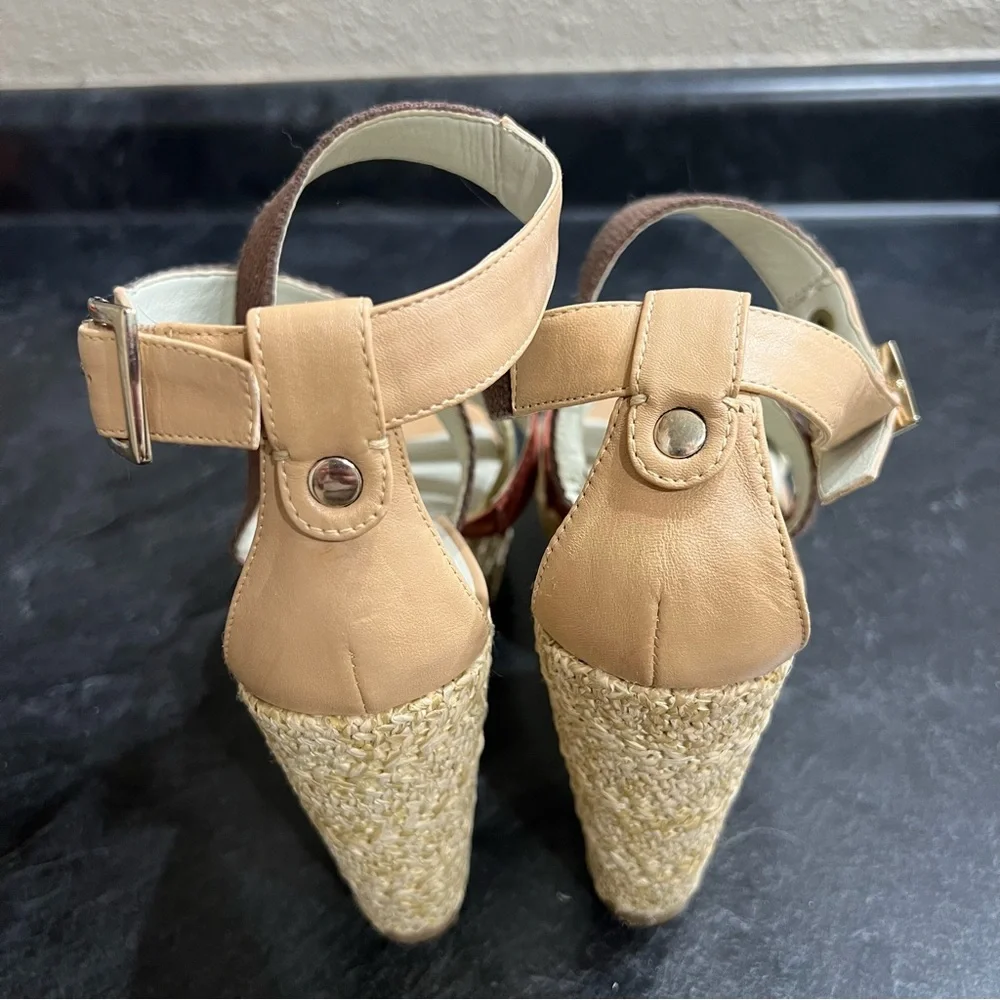 Nine West Espadrille Wedge Heel 9 Brown Pink Yellow White Strap Boho Chic Summer