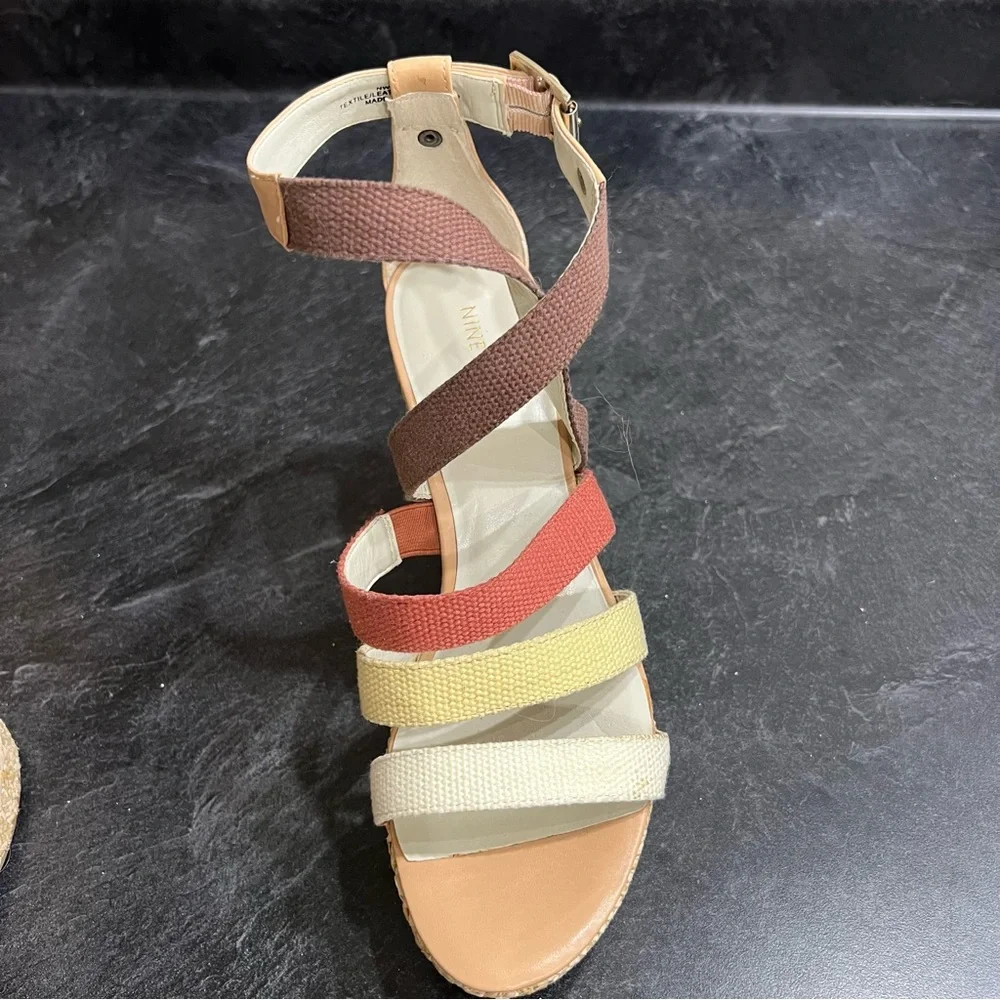 Nine West Espadrille Wedge Heel 9 Brown Pink Yellow White Strap Boho Chic Summer