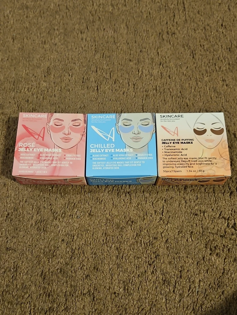 Skincare Jelly Eye Mask Trio - Rose, Chilled, Caffeine De-Puffing